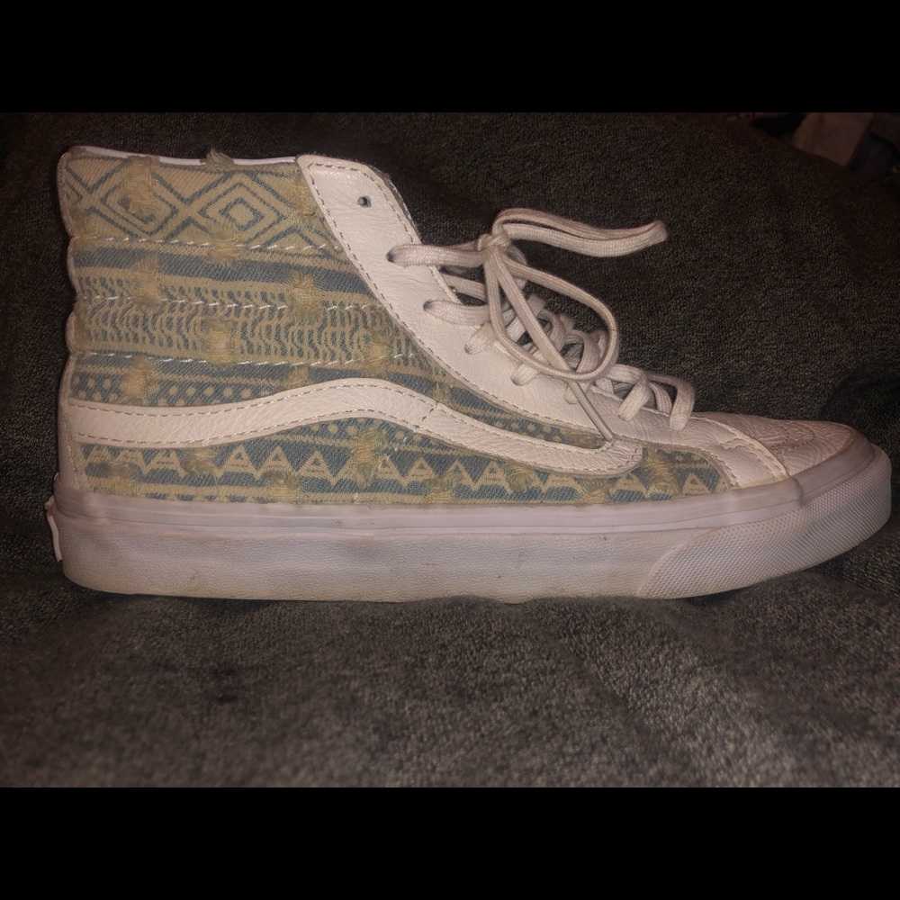 Distressed denim high top vans